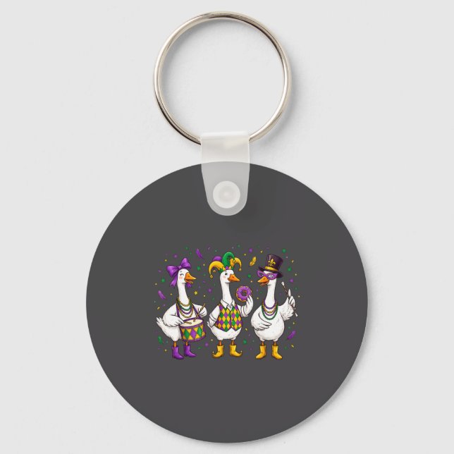 Funny Mardi Gras Carnival Silly Goose Mask Louisia Keychain (Front)