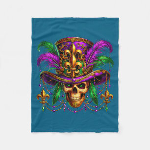 Funny Mardi Gras Costume Sugar Skull Fleece Blanket