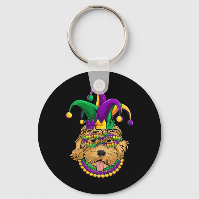 Funny Mardi Gras Dog Apparel  Keychain (Front)