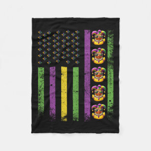 Funny Mardi Gras Ducks Usa Flag Beads Rubber Duck Fleece Blanket