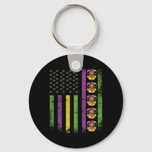 Funny Mardi Gras Ducks Usa Flag Beads Rubber Duck  Keychain