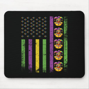Funny Mardi Gras Ducks Usa Flag Beads Rubber Duck Mouse Pad
