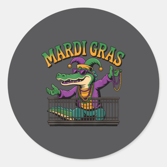 Funny Mardi Gras Gator New Orleans Party Squad Bea Classic Round Sticker (Front)
