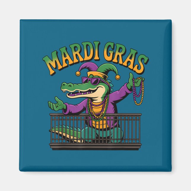 Funny Mardi Gras Gator New Orleans Party Squad Bea Magnet (Front)