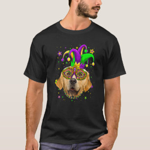 Funny Mardi Gras Golden Retriever Dog Beads Mask M T-Shirt