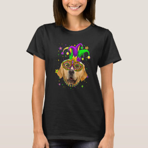Funny Mardi Gras Golden Retriever Dog Beads Mask M T-Shirt