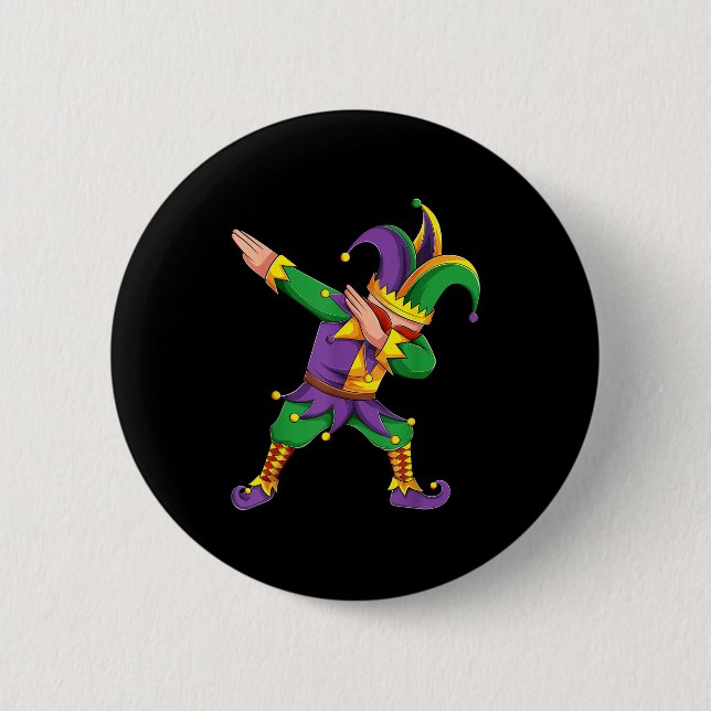 Funny Mardi Gras Outfit Dabbing Jester New Orleans 2 Inch Round Button (Front)
