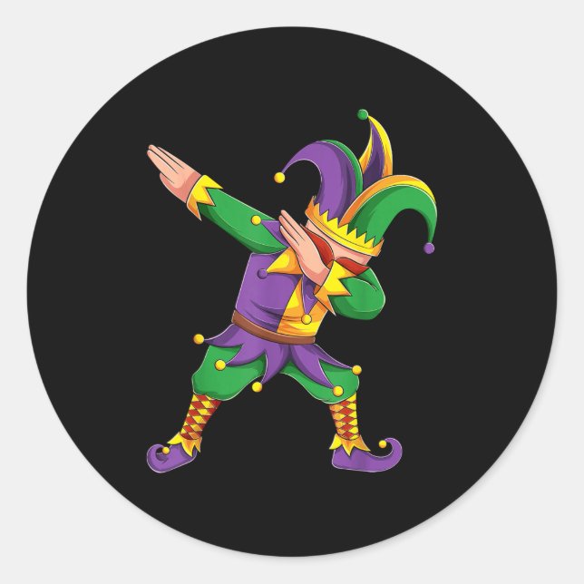 Funny Mardi Gras Outfit Dabbing Jester New Orleans Classic Round Sticker (Front)