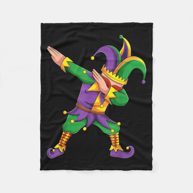 Funny Mardi Gras Outfit Dabbing Jester New Orleans Fleece Blanket (Front)