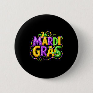 Funny Mardi Gras Parade Jester Hat Beads Men Women 2 Inch Round Button