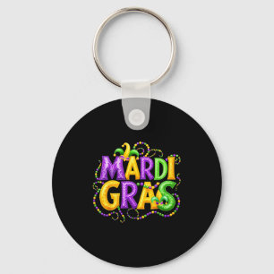 Funny Mardi Gras Parade Jester Hat Beads Men Women Keychain