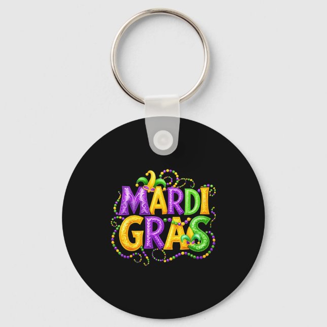 Funny Mardi Gras Parade Jester Hat Beads Men Women Keychain (Front)