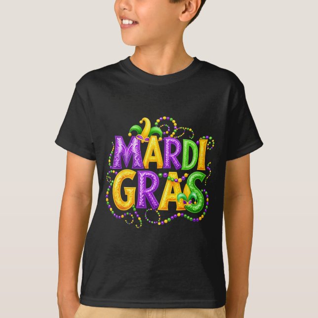 Funny Mardi Gras Parade Jester Hat Beads Men Women T-Shirt (Front)