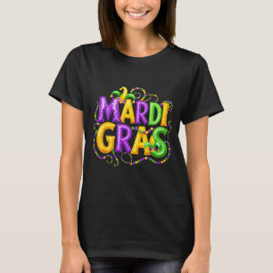 Funny Mardi Gras Parade Jester Hat Beads Men Women T-Shirt