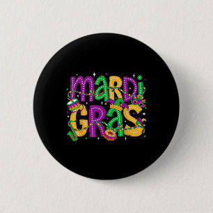 Funny Mardi Gras Parade Outfit Jester Hat Men Wome 2 Inch Round Button
