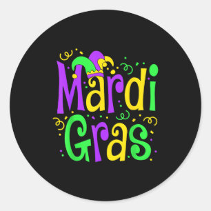 Funny Mardi Gras Parade Outfit Jester Hat Men Wome Classic Round Sticker