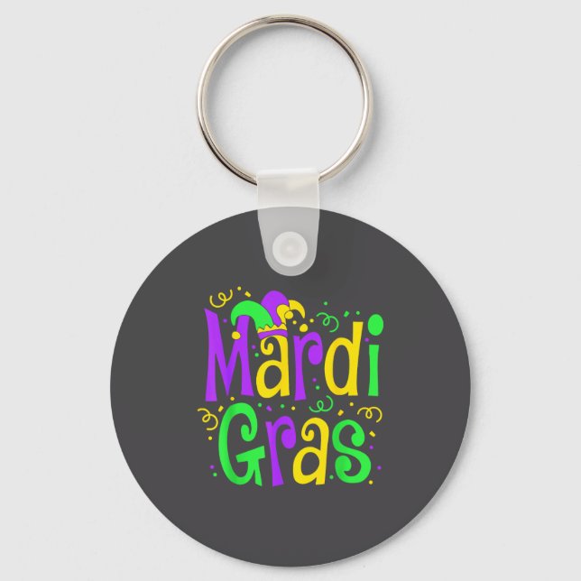 Funny Mardi Gras Parade Outfit Jester Hat Men Wome Keychain (Front)
