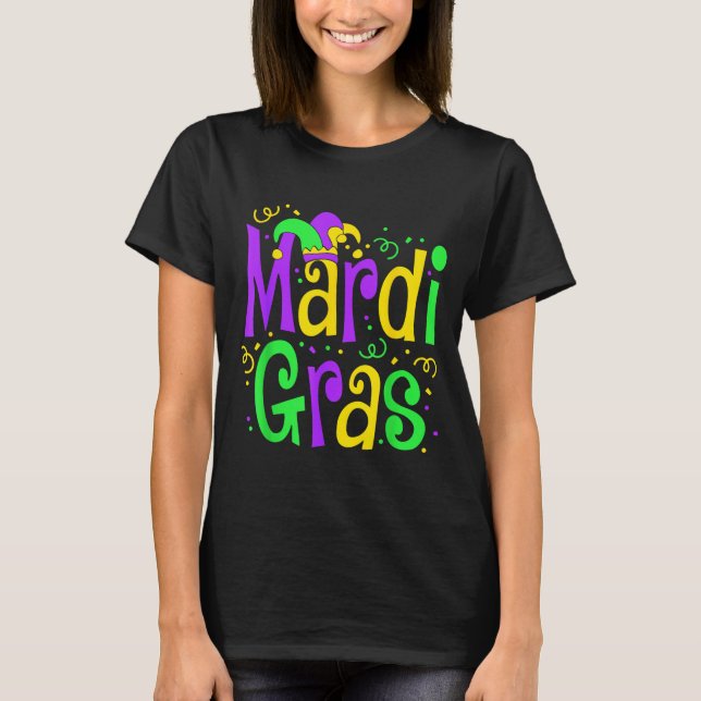 Funny Mardi Gras Parade Outfit Jester Hat Men Wome T-Shirt (Front)