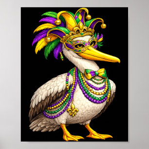 Funny Mardi Gras Pelican Poster