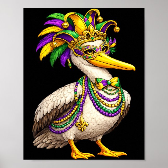 Funny Mardi Gras Pelican  Poster (Front)