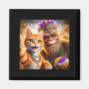 Funny Mardi Gras Selfie Cat Bigfoot Quote _1  Magnet