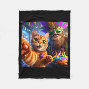 Funny Mardi Gras Selfie Cat Bigfoot Quote _2 Fleece Blanket