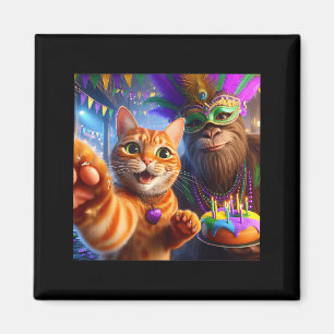 Funny Mardi Gras Selfie Cat Bigfoot Quote _2  Magnet