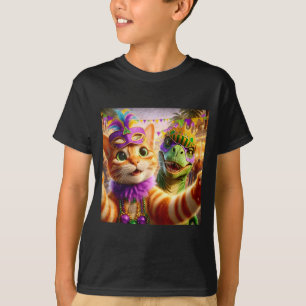Funny Mardi Gras Selfie Cat Dinosaur Quote _1 T-Shirt