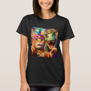 Funny Mardi Gras Selfie Cat Dinosaur Quote _3  T-Shirt