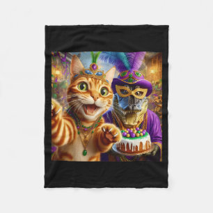 Funny Mardi Gras Selfie Cat Gator Crocodile Quote  Fleece Blanket