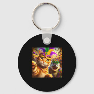 Funny Mardi Gras Selfie Cat Gator Crocodile Quote  Keychain