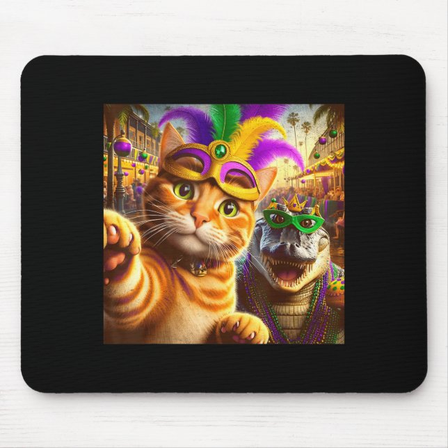 Funny Mardi Gras Selfie Cat Gator Crocodile Quote  Mouse Pad (Front)
