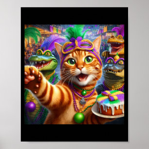 Funny Mardi Gras Selfie Cat Gator Crocodile Quote  Poster