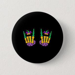 Funny Mardi Gras Skeleton Hands Rock On Devil Horn 2 Inch Round Button