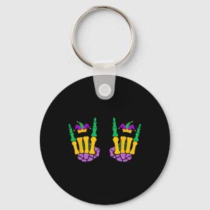 Funny Mardi Gras Skeleton Hands Rock On Devil Horn Keychain