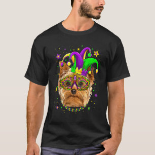 Funny Mardi Gras Yorkshire Terrier Dog Beads Mask T-Shirt