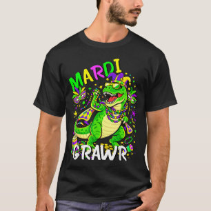 Funny Mardi Grawr T-rex Dino Retro Mardi Gras Dino T-Shirt