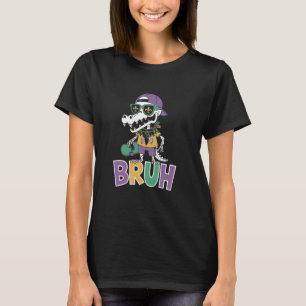 Funny Mardigator Alligator Skeleton Bruh Mardi Gra T-Shirt