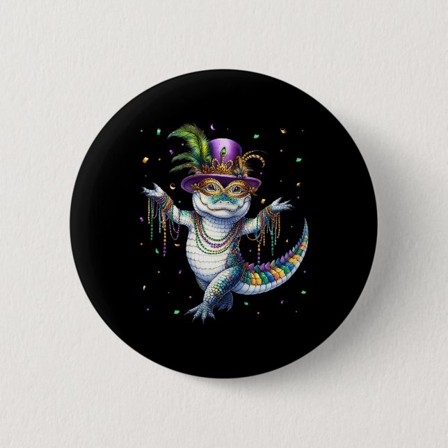 Funny Mardigator Mardi Gras Alligator Dancing Carn 2 Inch Round Button (Front)