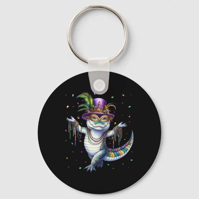 Funny Mardigator Mardi Gras Alligator Dancing Carn Keychain (Front)