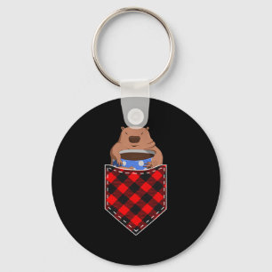 Funny Marmot In Pocket Red Plaid Coffee Lover Grou Keychain