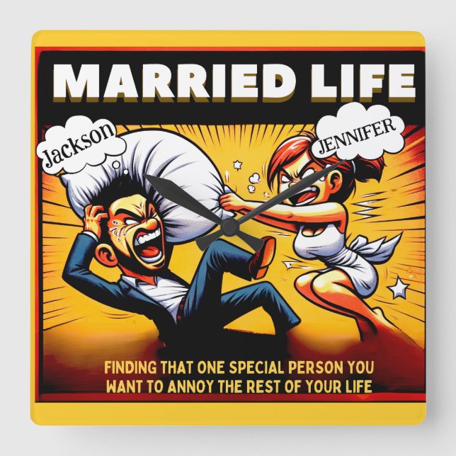 Funny Marriage Anniversary Customizable Gift Square Wall Clock (Front)