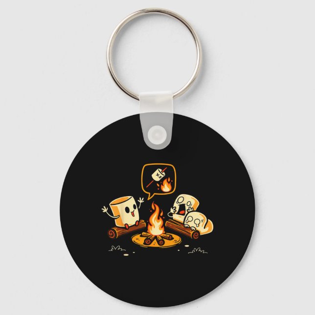 Funny Marshmallow Campfire Y Story Roasting Smore Keychain (Front)