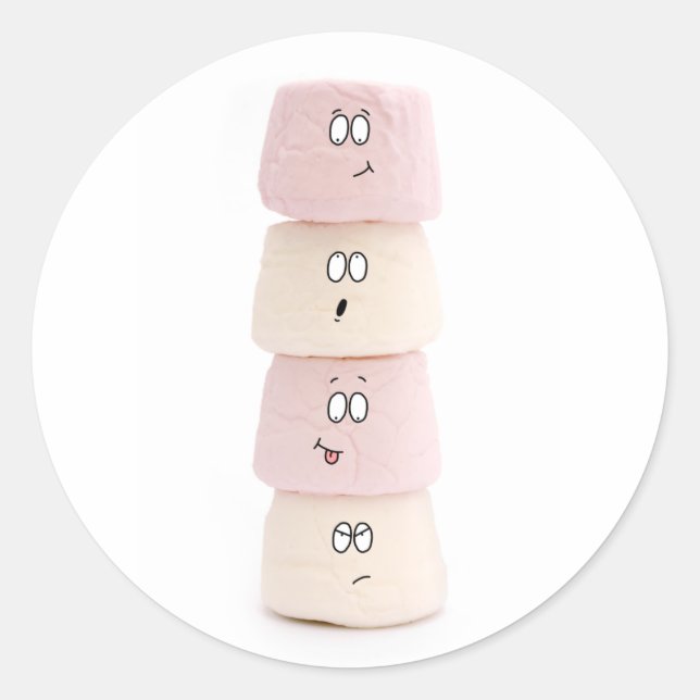 funny marshmallow characters classic round sticker (Front)