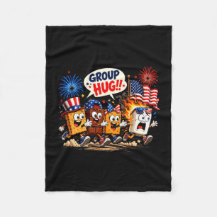Funny marshmallow group hug patriotic camping 4th fleece blanket