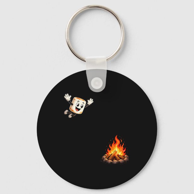 Funny Marshmallow Jumping Into Campfire High Dive Keychain (Front)