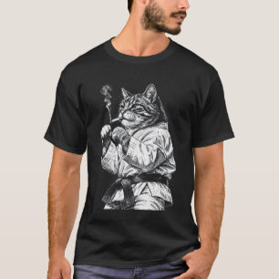 Funny Martial Arts Cat Smoking Cigarette Kitty Kar T-Shirt