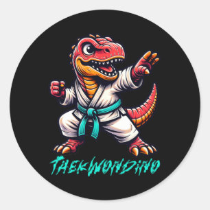 Funny Martial Arts Karate Taekwondo Dino Animal Cu Classic Round Sticker