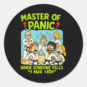 Funny Martial Arts Panic Line Up Boxing Cartoon Classic Round Sticker