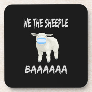 Funny mask sheep   sheeple wearing face mask coaster